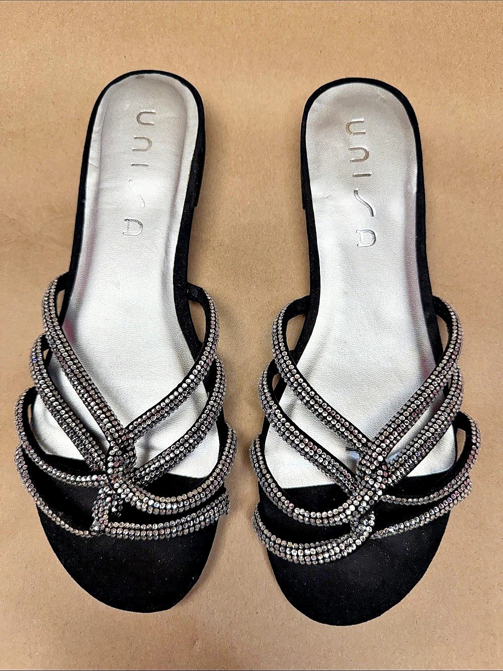 UNISA Embellished Platform Sandals in Black & Silver US 8.5